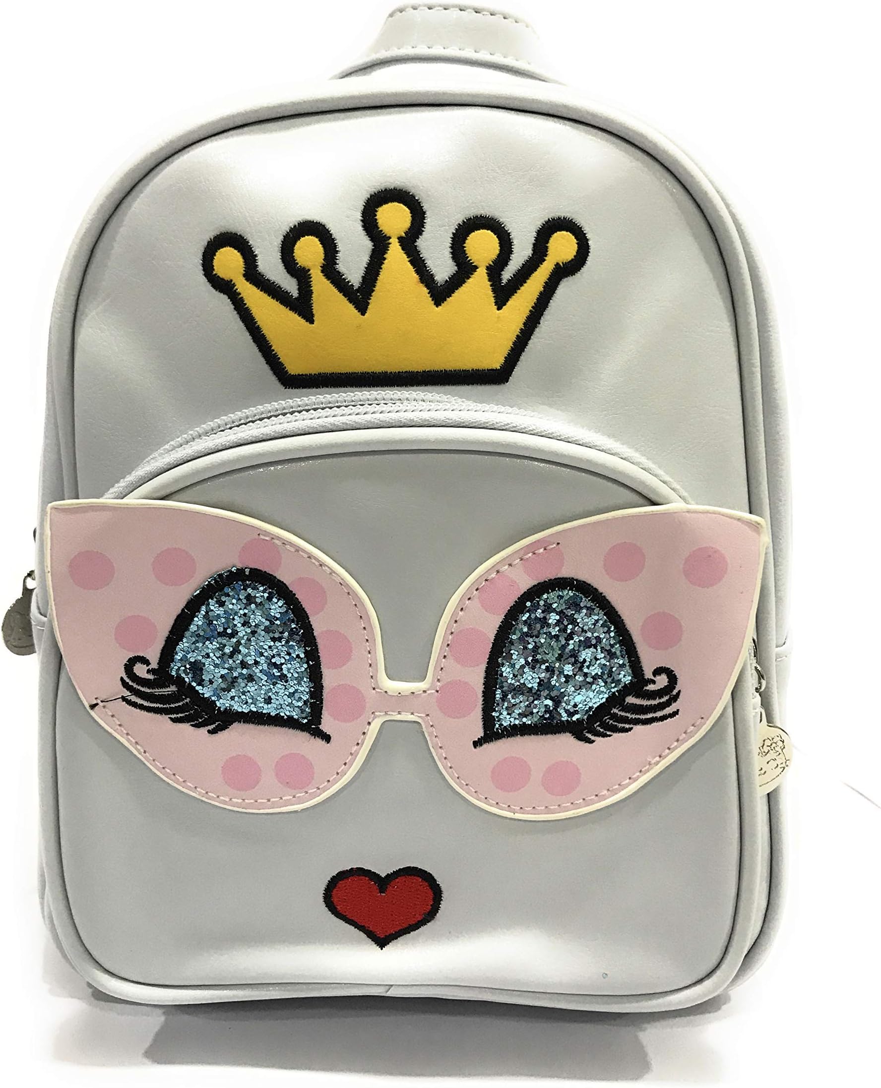 THE LITTLE LOOKERS® PU Leather Backpack for Kids/Children |Picnic Bag |Preschool/Play School Bag |Glitter Eyes Patterned (Grey)