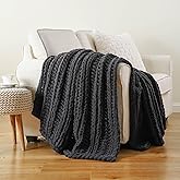 Battilo Chunky Knit Throw Blanket for Couch, Dark Grey Chenille Throw Blanket Thick Warm Cozy Soft Cable Knitted Blanket for Sofa,Bed, Living Room, 50"x60"