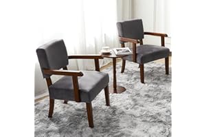 FAGAGA Accent Chair Set of 2 with Table, Living Room Chairs with VelvetSoft Seat and Armrests for Living Room Bedroom Reading Room Waiting Room (Greyvelvet)