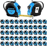 Copkim 50 Pieces Tape Measure Retractable and Easy Read with Fractions Marked Easy Read Basics Self Locking Measuring Tape Bulk for Engineer Contractors(12 Ft,Blue)
