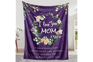 BESTSWEETIE Gifts for Mom, Mom Gifts, Mom Birthday Gifts, Christ-mas Gifts for Mom from Daughter, Mom Gifts from Son, I Love You Mom Blanket, Soft Flower Throw Blanket 60" x 50", Purple