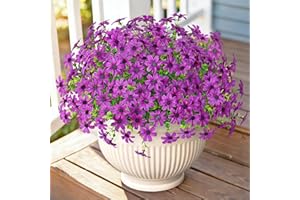 Weldomcor Artificial Flowers Plants for Outdoors 8 Bundles Fake Silk Purple Daisy Spring Summer Decoration, Faux Greenery Box