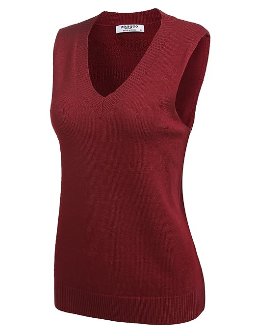 Zeagoo Damen Baumwoll Pullunder ohne Ärmel Einfarbig V-Ausschnitt Pullover Weste für Business und Freizeit