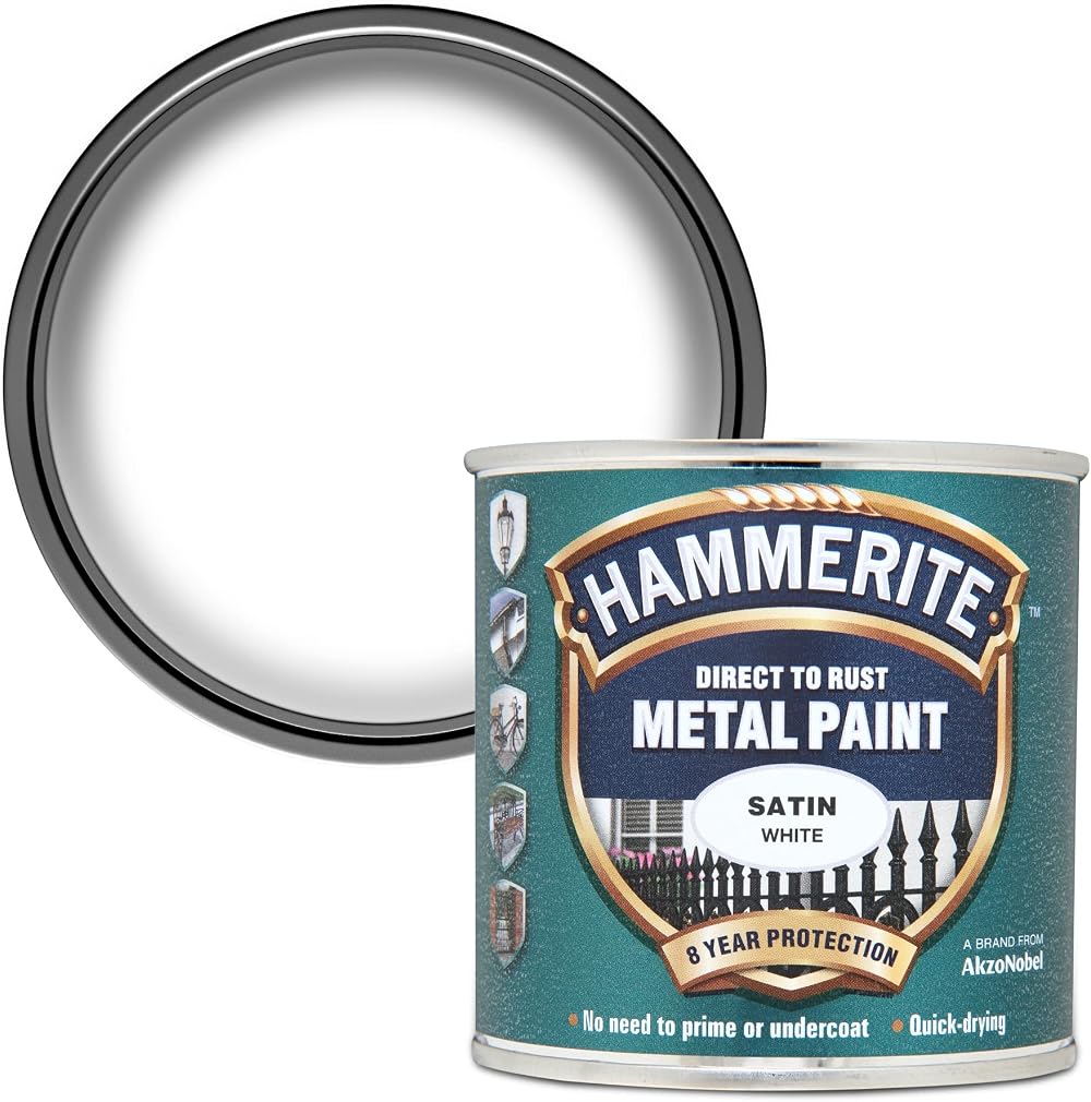 Hammerite Direct to Rust Satin White Metal Paint 250ml Rust Protection