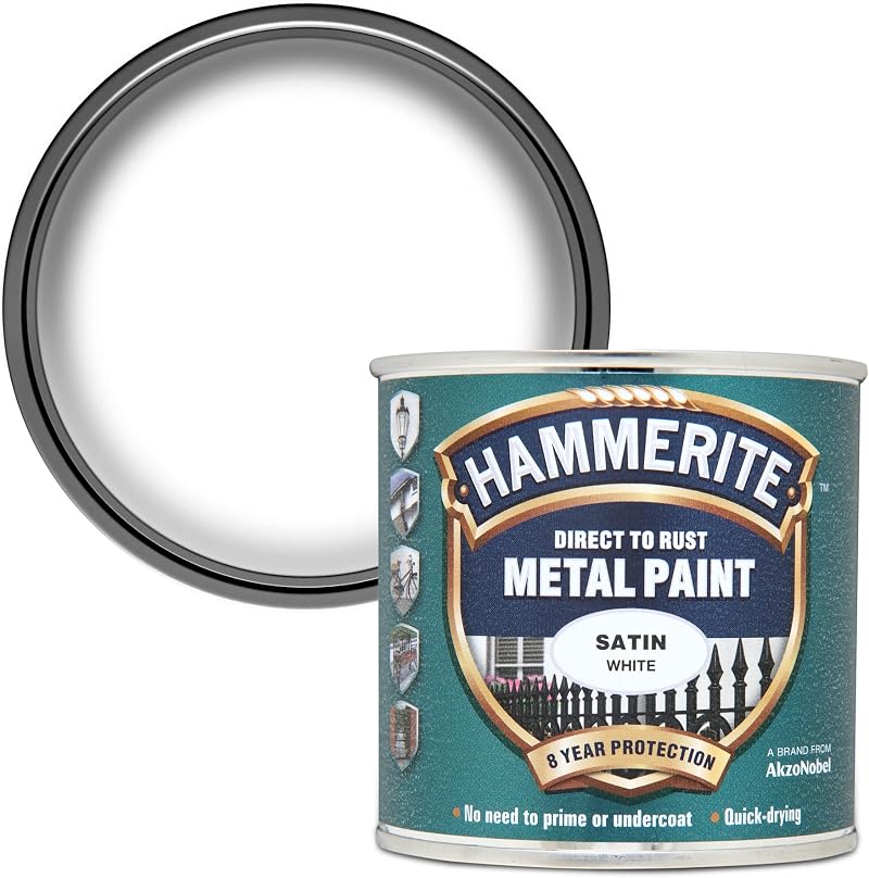 Hammerite Direct to Rust Satin White Metal Paint 250ml Rust Protection