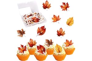 Rsstarxi 60 Pack Edible Fall Leaves Cupcake Toppers Wafer Paper Autumn Maple Leaves Cake Decorations Edible Gold leaf Cupcake Picks for Thanksgiving Baby Shower Birthday Party Decorations