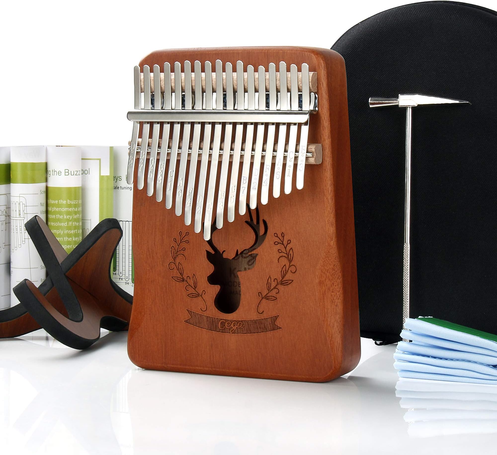REAWOW Thumb Piano Kalimba 17 Keys Mbira Finger Piano Portable Solid Wood African Hand Instruments With Stand Study Instruction Tuning Hammer Cleaning Cloth Carry Bag Gifts for Kids Adults Beginners