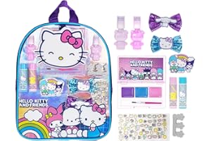 Makeup Filled Backpack Set with 12 Pieces, Including Lip Balm, Nail Polish, Nail File, Hair Bows, and Other Accessories, Ages