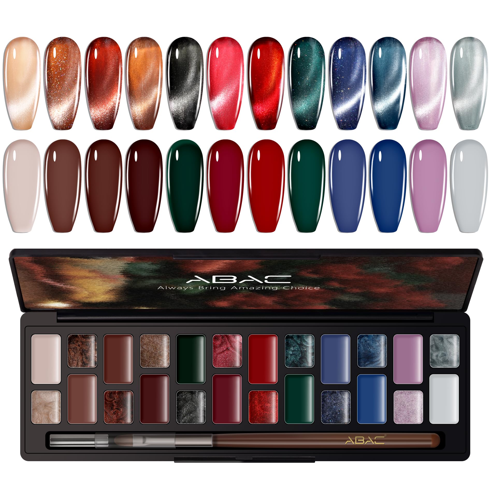Photo 1 of ABAC 24 Color Creme Cat Eye Gel Kit - Hema-Free Magnetic Winter Shades Chestnut Red, Emerald Shimmer w/Pro Magnet & Brush Christmas Party Nails,LED/Lamp Curing,Long-Lasting Gift Set