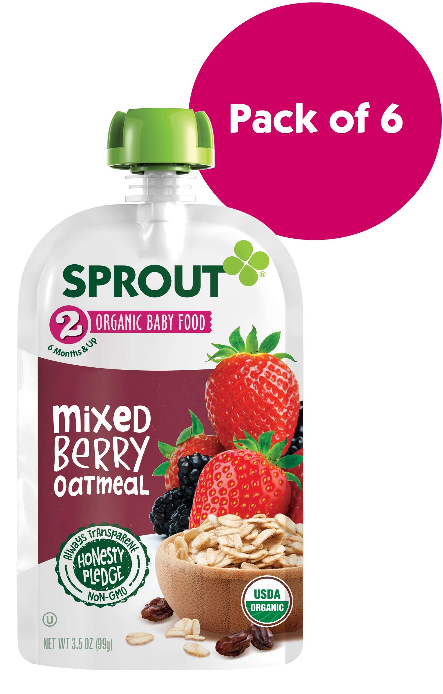 Sprout Organic Stage 2 Baby Food Pouches, Peach Oatmeal w/ Coconut Milk