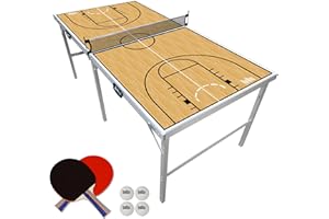 PARTYPONG PartyLife 6 ft x 3 ft Ping Pong Table Tennis Table | Mid-Size Portable Folding Indoor Outdoor Ping Pong Table Tennis Table w/Optional LED Lights | Kids & Adults | Game Room | Not Full Size | Game Kit