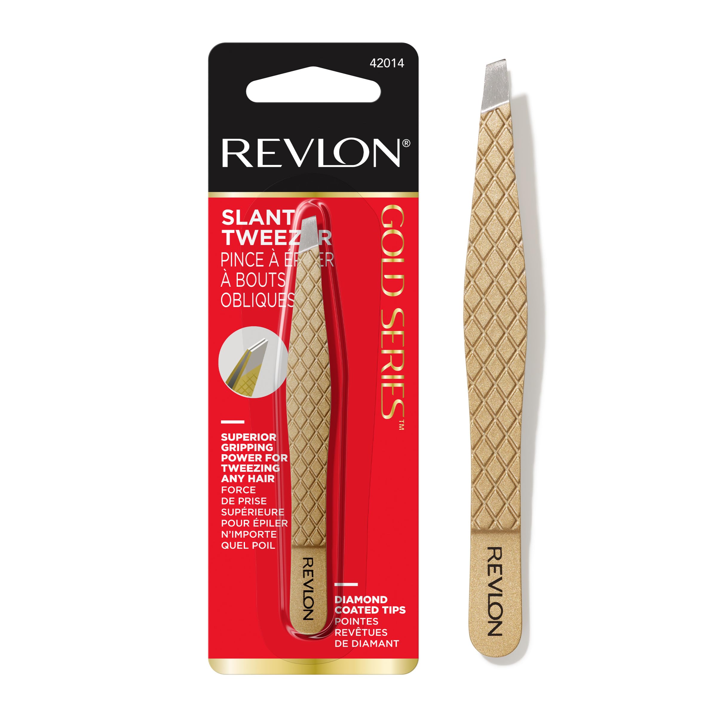 Photo 1 of Revlon Gold Series Slanted Tip Tweezers, Ultra-Sharp for Precision Eyebrow Shaping and Facial Hair Removal, Diamond and Titanium-Coated for Durability, 1 Count