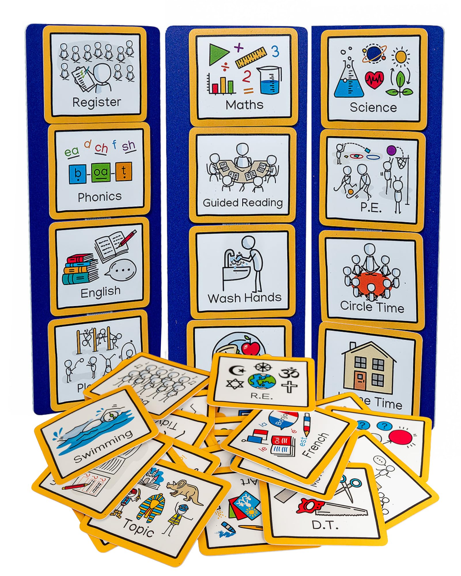 Visual Timetable for School (Large) with 50 visual aids, visual symbols to reduce anxiety, bring calm and support autism, adhd, SEND, downs syndrome & speech and language delay for whole class use.