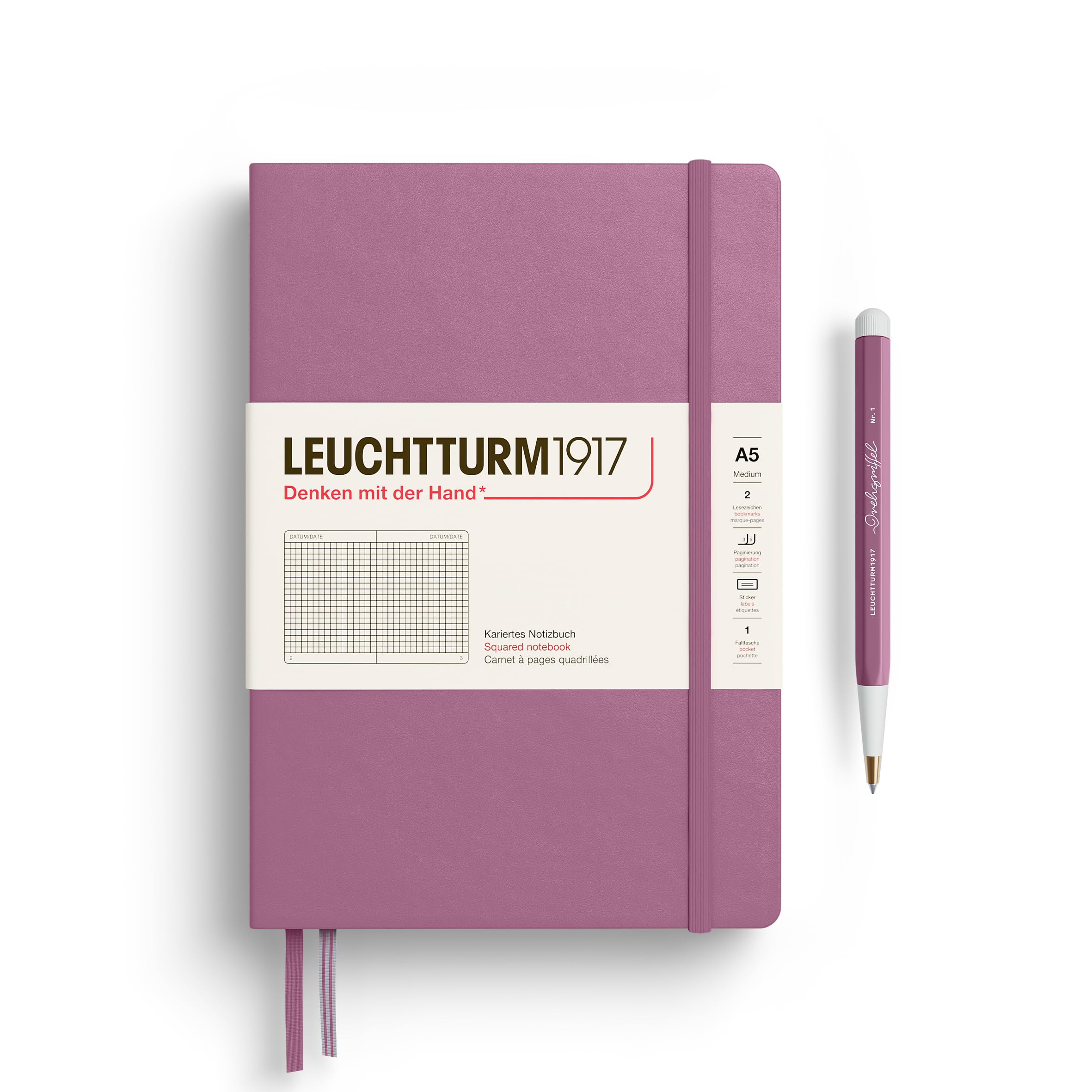 LEUCHTTURM1917 372187 Notebook Medium (A5), Hardcover, 251 Numbered Pages, Dusty Rose, Squared — image 1