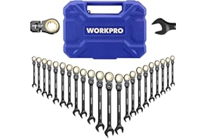 WORKPRO 22-piece Ratcheting Wrench Set with 180° Flex Head, Anti-Slip Tooth, Combination Wrench Sets with Organizer Box, Metric 6-18mm & SAE 1/4-3/4", Black Electrophoretic Coating