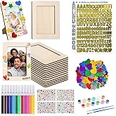 DIY Picture Frames Painting Craft Kit for 4x6" Photo 16Pcs Unfinished Wooden Picture Frames with Painting Tools Diamond Stick