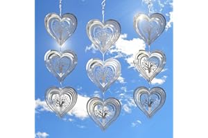 Phuryllic Wind Spinners Outdoor, Garden Decor Valentine, Bird Deterrents for Outside, 3D Metal Yard Decorations for Patio & Porch, Gardening Gifts for Women & Moms Valentine - 9pcs Heart Tree of Life