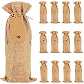 BUNCHBRAVO 12 Pack Burlap Wine Bags with Gift Tags and Jute Rope, Rustic Drawstring Wine Bottle Bags for Weddings, Parties, and Holidays, Rustic Brown