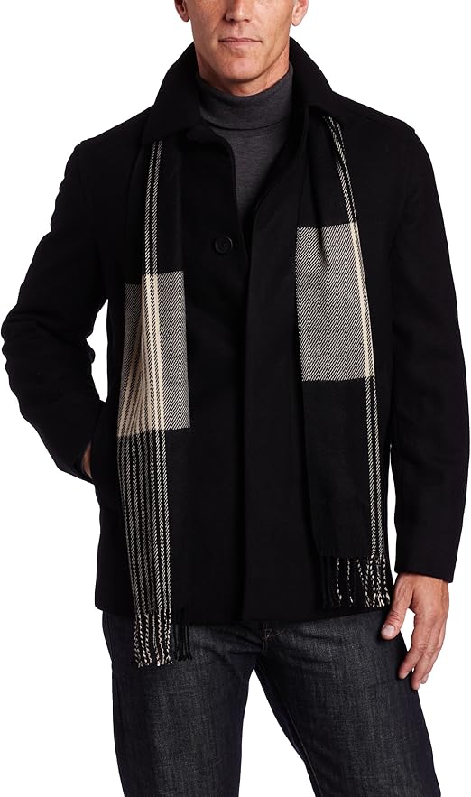 Perry Ellis Portfolio Men's Melton Fly Front Jacket, Black, Small at