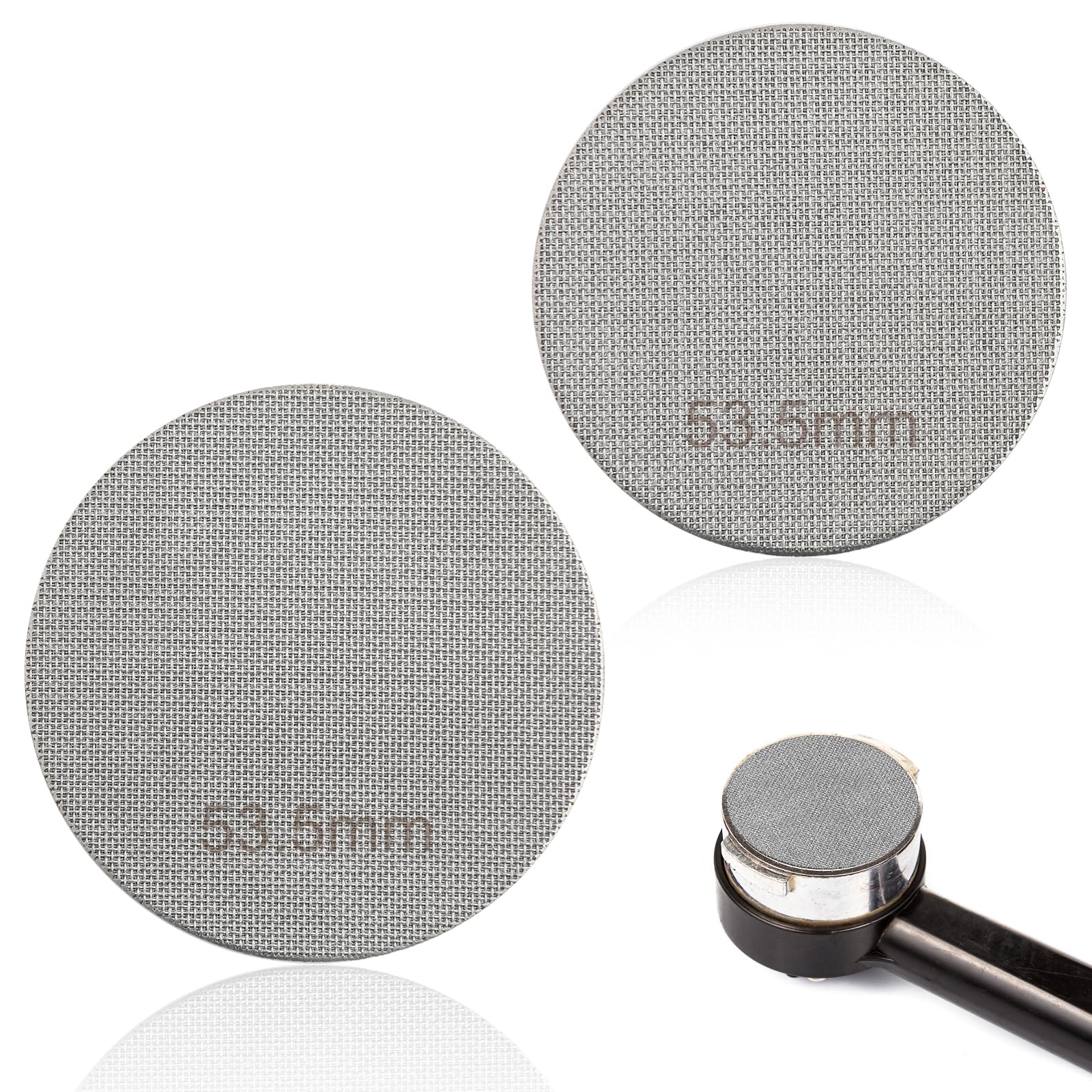 2pcs 53.5mm Espresso Screen Filter, 316 Stainless Steel Espresso Puck Screen 150μm Reusable Espresso Portafilter Puck Screen Sturdy Coffee Screen Filter Mesh for Espresso