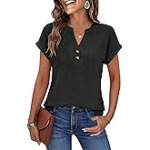 ANRABESS Women Tops Short Sleeve V Neck Eyelet Shirts Dressy Casual Blouses 2026 Summer Tee T-Shirts Vacation Outfits