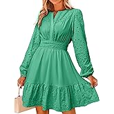 Simplee Womens Eyelet Long Sleeve Mini Dress 2025 Fall Boho Embroidery V Neck A Line Casual Short Party Dresses