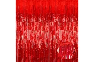 FERWZSR 6 Pack Red Foil Fringe Curtain Backdrop, 3.28Ft x 8.2Ft Metallic Tinsel Foil Fringe Streamer Curtains for Photo Booth, Christmas, Halloween, Birthday, Wedding Party Decorations