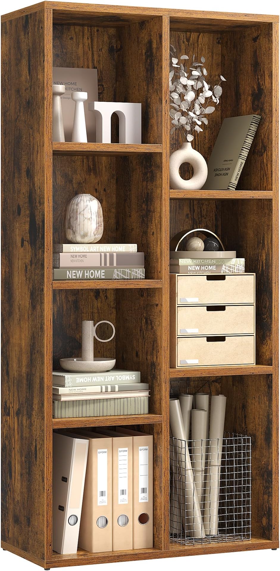VASAGLE 7-Shelf Bookcase Rustic Brown LBC27BX Open Storage Display Stand