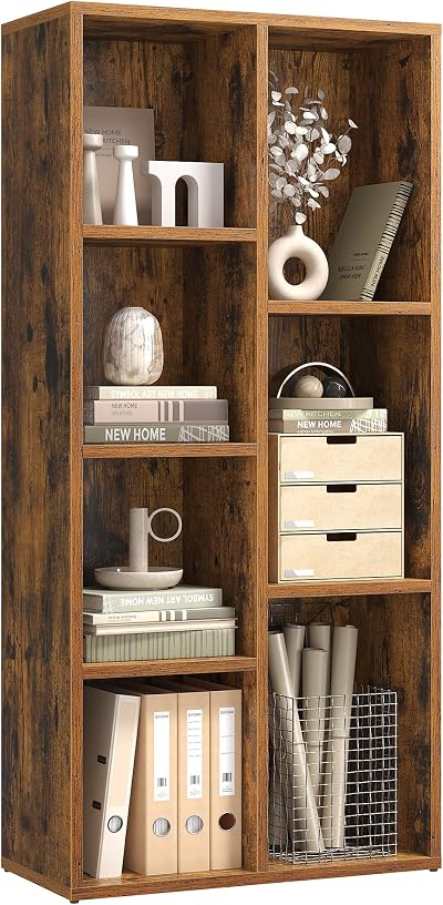 VASAGLE 7-Shelf Bookcase Rustic Brown LBC27BX Open Storage Display Stand