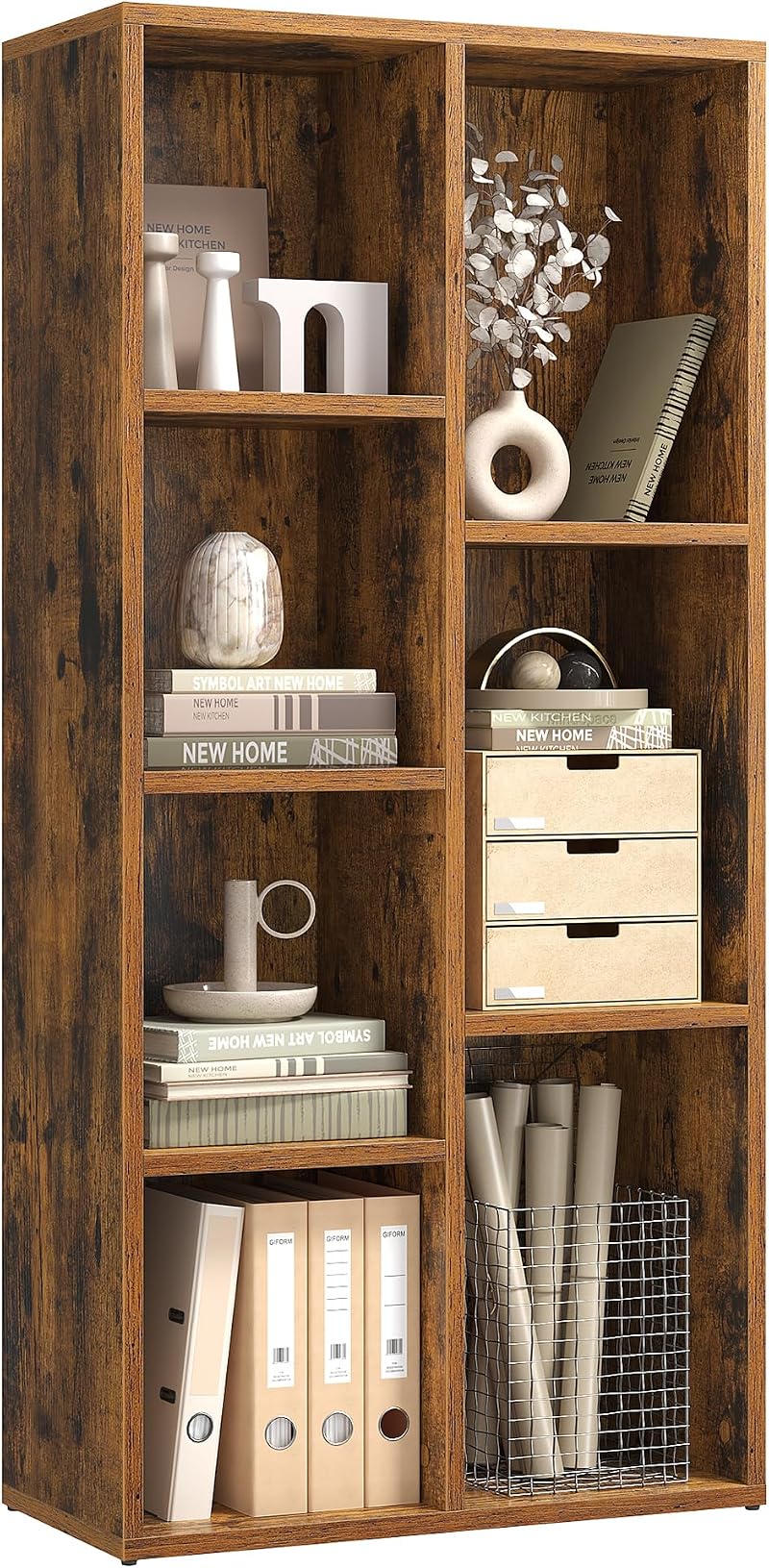 VASAGLE 7-Shelf Bookcase Rustic Brown LBC27BX Open Storage Display Stand