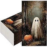 JarThenaAMCS 100 Pcs Halloween Vintage Guest Napkins Ghost Pumpkin in Dark Forest Disposable Napkins Dinner Hand Paper Napkin for Bathroom Fall Trick or Treat Party Table Supplies