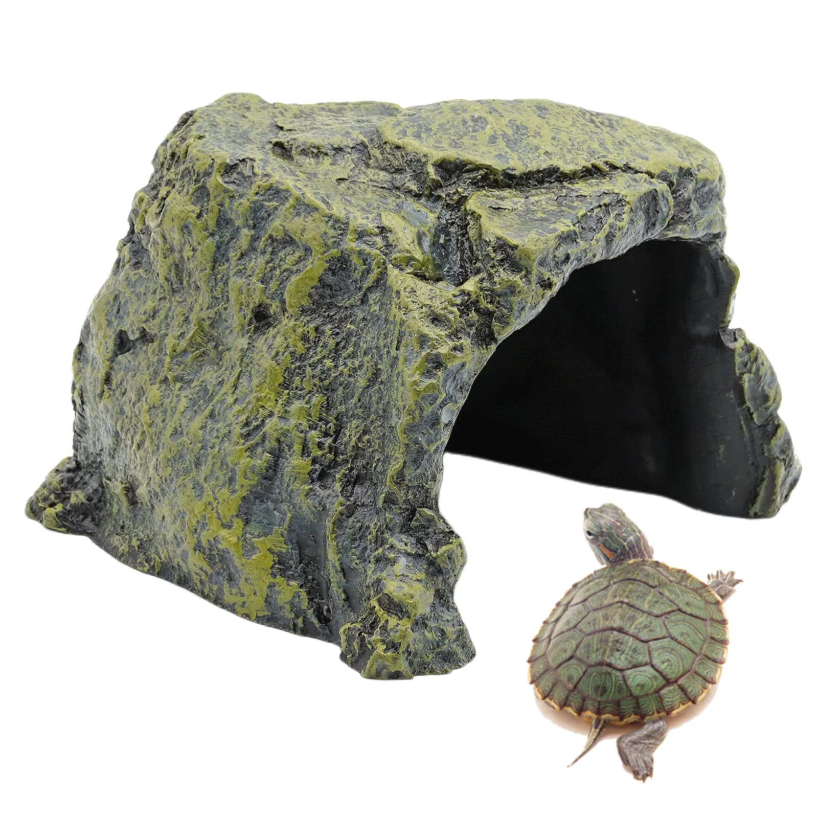 BREUAILY Large Reptile Rock Hideout Tortoise Hideout House Simulation Resin Escaping Hidden Habitat Decoration Terrarium Hideouts for Turtles Lizards Reptiles Amphibians