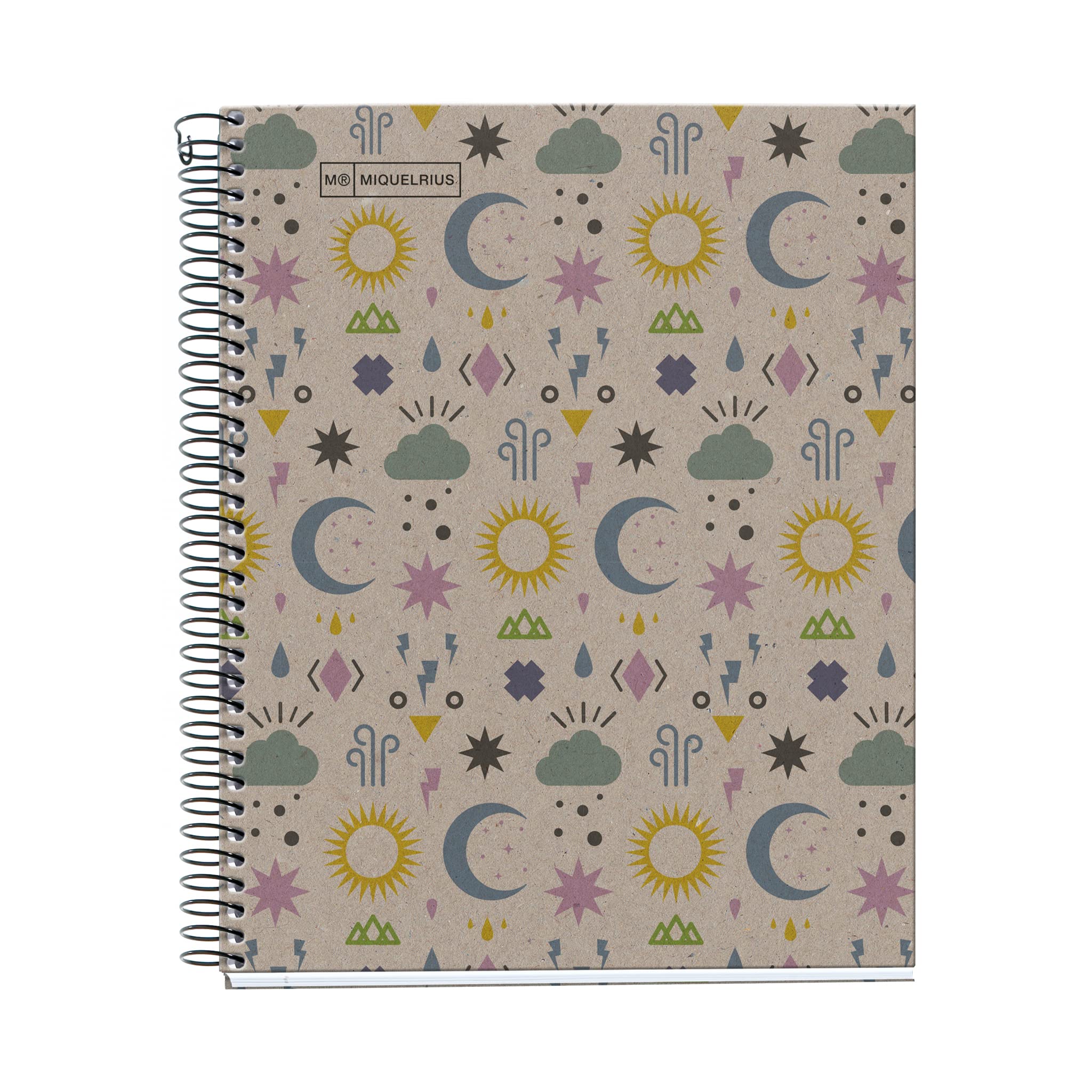 Miquelrius - A5 notebook, 5 mm grid, 80 g/m² recycled paper, 80 sheets of one colour, recycled notebook, spiral, squared notebook, Eco Mystic