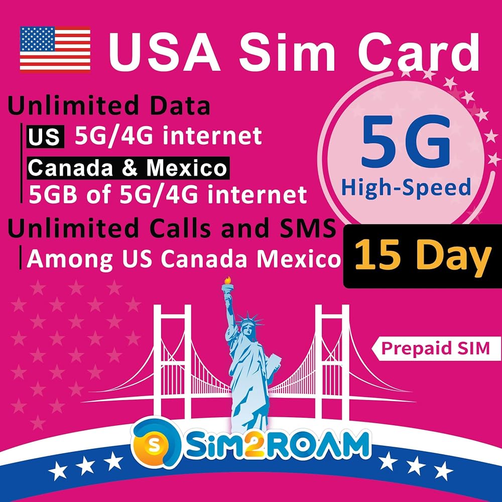 SIM2ROAM USA 15 Day Unlimited 5G 4G LTE Data Hotspot Calls Texts Hawaii