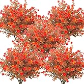 Grunyia Artificial Fall Flowers, Fake Outdoor UV Resistant Autumn Plants for Home Kitchen Christmas Festival Thanksgiving Autumns Decoration(Fall Orange)