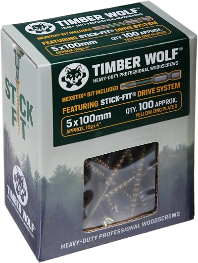 Timber Wolf TW50100 Woodscrews 5.0 x 100mm Box of 100 Zinc Yellow
