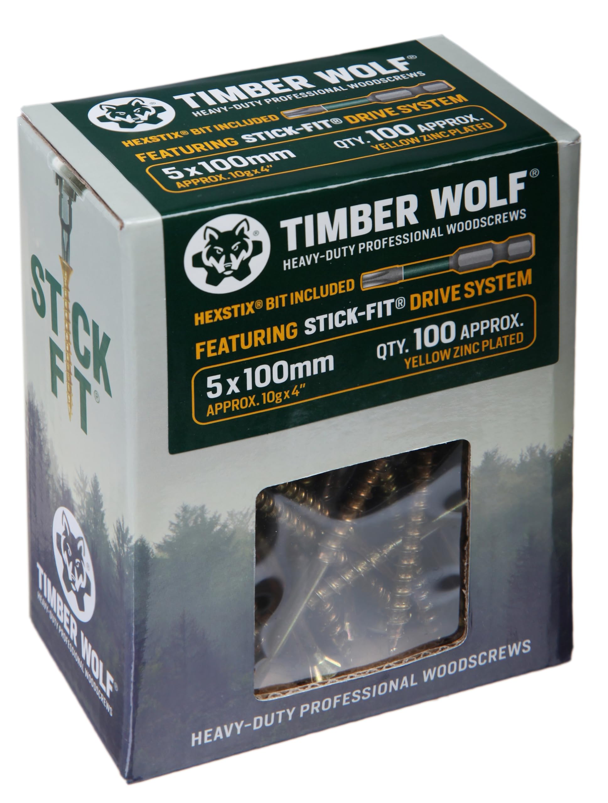 Timber Wolf TW50100 Woodscrews - 5.0 x 100mm - Box of 100, Zinc & Yellow (Gold)