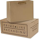 Prime Line Packaging Paper Gift Bags, Kraft Gift Bags with Handles for Small Business, Shopping, Boutiques, Retail, Merchandise, Bulk, Large, 16x6x12, 50 Pack