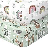 IOCCLH Baby Crib Sheets 2 Pack for Boys and Girls Fit for Standard Crib Toddler Mattress Breathable Soft Microfiber Baby Sheet 28x52x8in(Polar Bear & Green Rainbow)