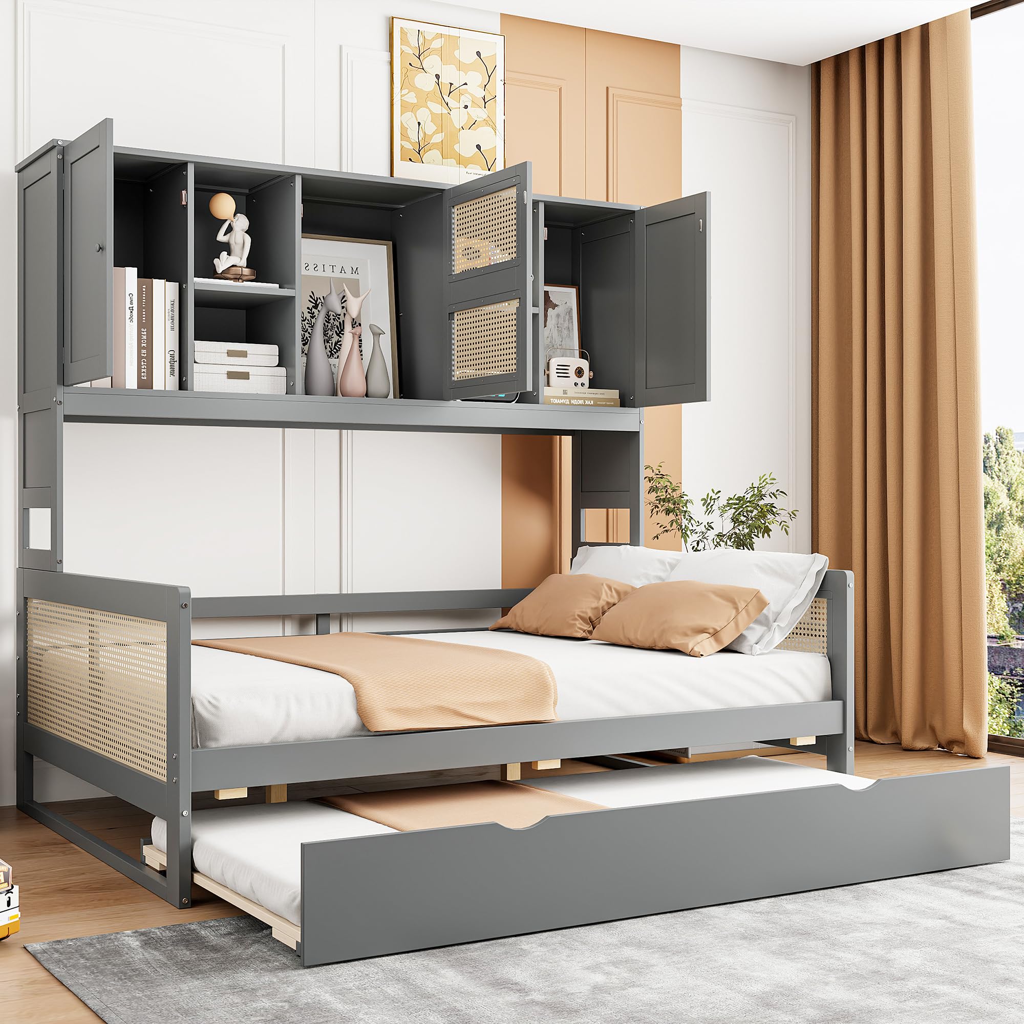 Photo 1 of **BOX 1 OF 2** Ball & Cast Full Size Wooden Daybed with Twin Size Trundle,All-in-One Cabinet andShelf,Modern Sofa Bed Frame w/Wood Slat Support,No Box Spring Needed,Easy Assembly,for Bedroom,Grey