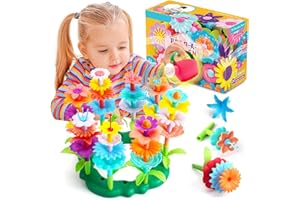 FUNZBO Flower Garden Building Toys Set - Birthday Gifts for Age 2 3 4 5 6 Years Old Girl, STEM Montessori Educational Toy for Toddler Kid, Sorting & Stacking Spring Gardening Set for Birathday Gift