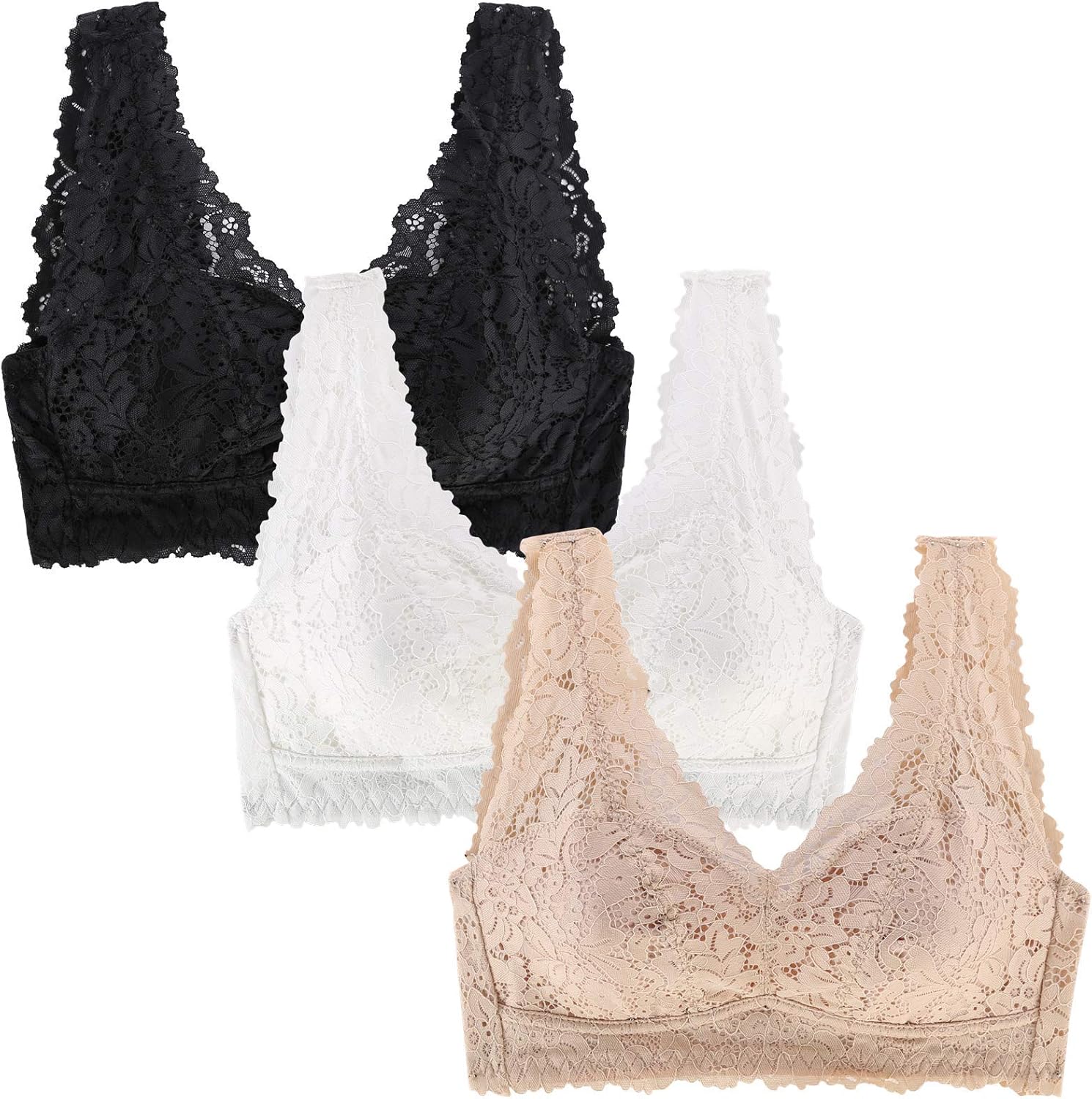 Peachat Lace Bralettes for Women Wide Straps Tank Bralette V Neck