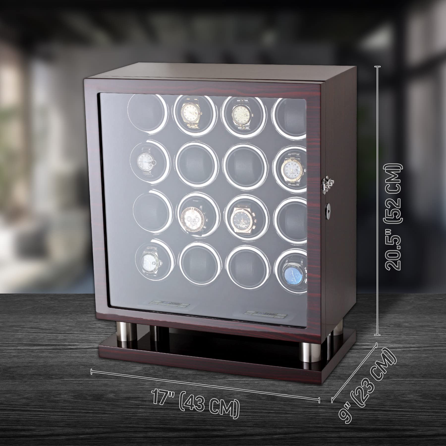 Watch Winder for 16 Automatic Watches with LED Backlight and LCD Touchscreen Control