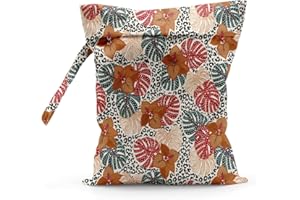 PYKFRHH Wet Bag Waterproof Reusable Wet Dry Bag for Beach, Travel, Pool, Gym Bag for Swimsuits, Wet Clothes, Cloth Diapers, Wet Bags for Baby, Tropical Leaves Leopard Cheetah Pattern Palm Leaves Decorations