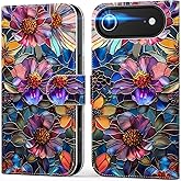 DEENAKIN for iPhone Air Wallet Case with Card Holder + Cash Clip, RFID-Blocking, & UV-Printed Artwork, Magnetic Closure with Kickstand, Protective Cover for iPhone 17 Air - Vibrant Defined Blossoms