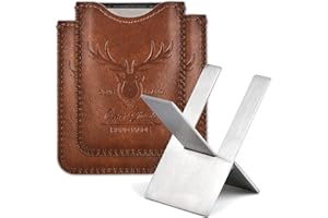 Menesia 3 Pieces Stainless Foldable Cigar Stand Holder with Brown Travel PU Leather Case,Lightweight Steel Portable Cigar Cigarette Display Shelf Tray