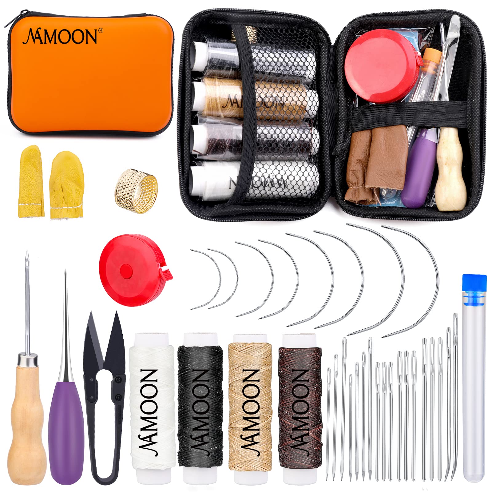 38Pcs Upholstery Repair Kit Includes Sewing Thread and Needles, Awl, Thimble, Leather Sewing Needles Kit for Upholstery, Leather, Carpet Canvas Repair for Leather Repair — image 1