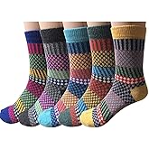 Justay 5 Pairs Wool Socks for Women - Winter Thick Boot Cozy Crew Vintage Soft Calf Knit Warm Socks Gifts