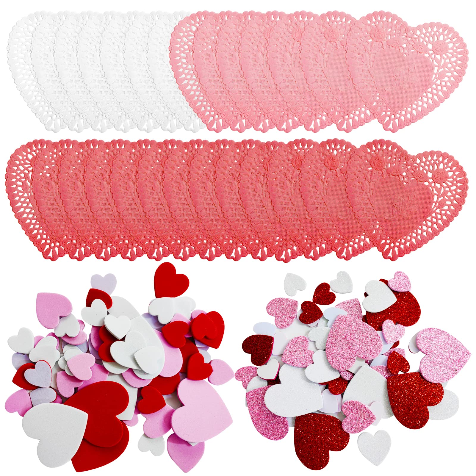 Photo 1 of 100 PCS Heart Doilies,2 Bags Foam Heart Stickers,Valentines Day Crafts Set for Valentines Day Decor Decoration Gifts