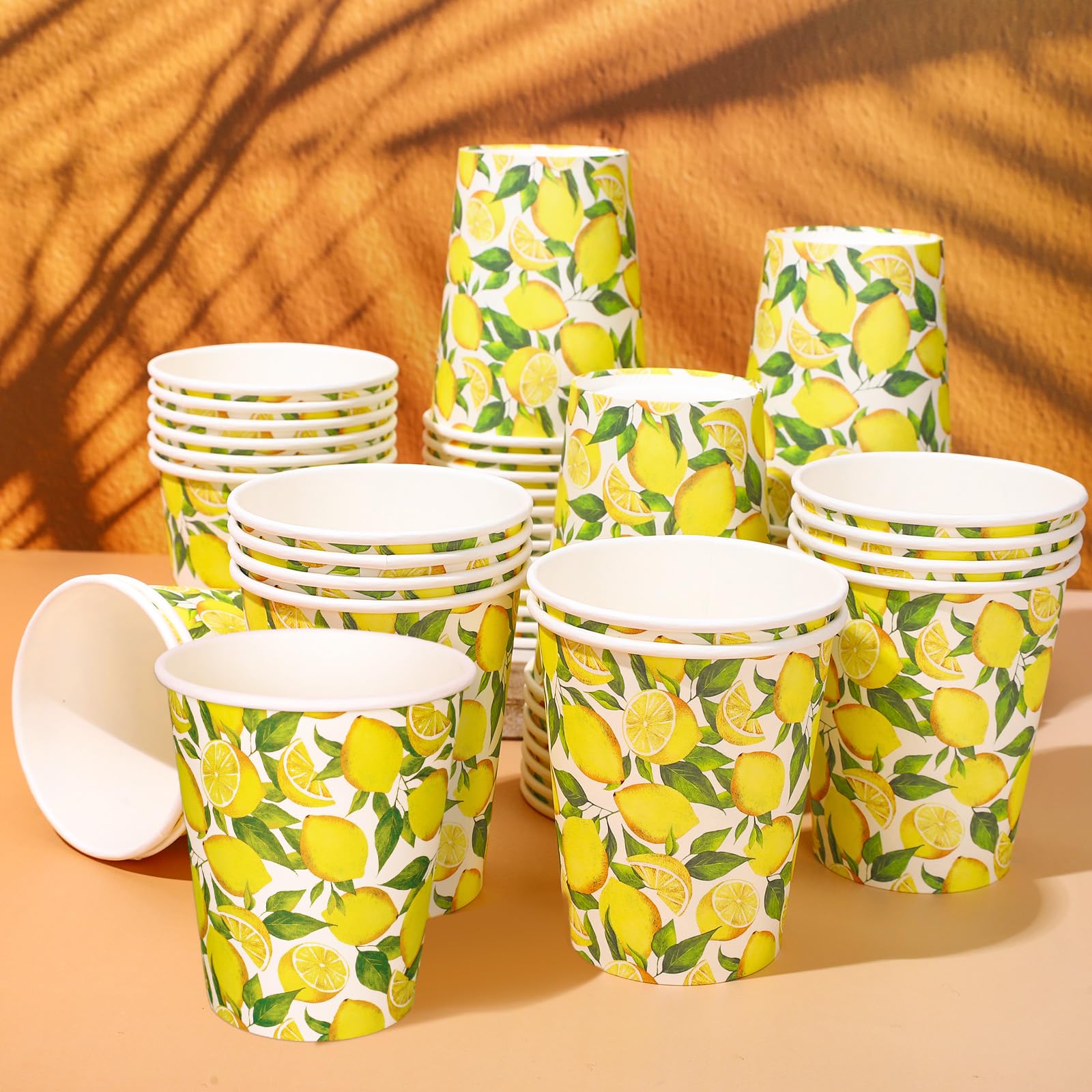 Photo 1 of Whaline 50Pcs Watercolor Lemon Paper Cups Fruit Theme Disposable Cups Bulk Summer Yellow Green Decorative Party Cups for Cold Hot Beverage Drinkware Table Decor Party Supplies, 9 Oz
